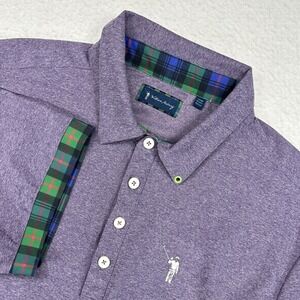 William Murray Polo Shirt Mens Large Purple Heather Plaid Trim Golf Performance